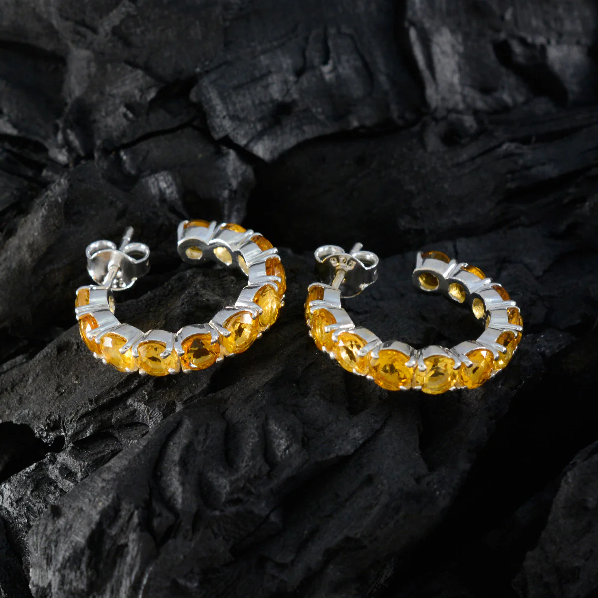 Citrine African Gabriela multiple Stud Yellow 925 Silver Earring - Image 2