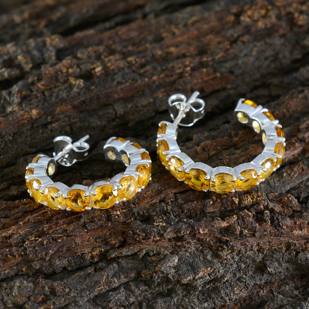 Citrine African Gabriela multiple Stud Yellow 925 Silver Earring - Image 3