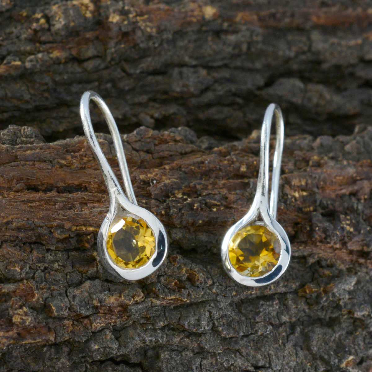 Citrine African Hazel Solitaire Dangle Yellow 925 Silver Earring - Image 3