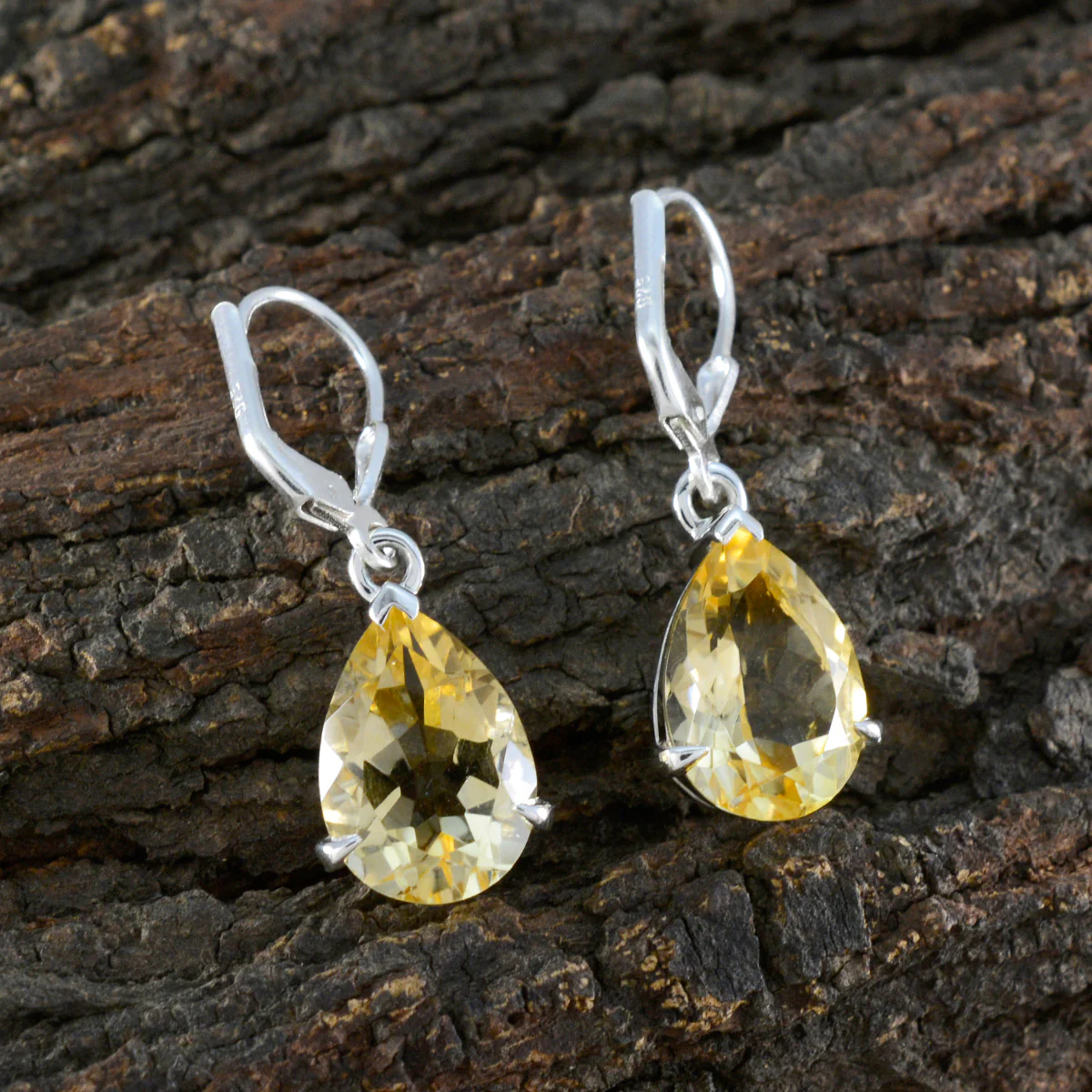 Citrine African Marie Solitaire Dangle Yellow 925 Sterling Silver Earring - Image 3