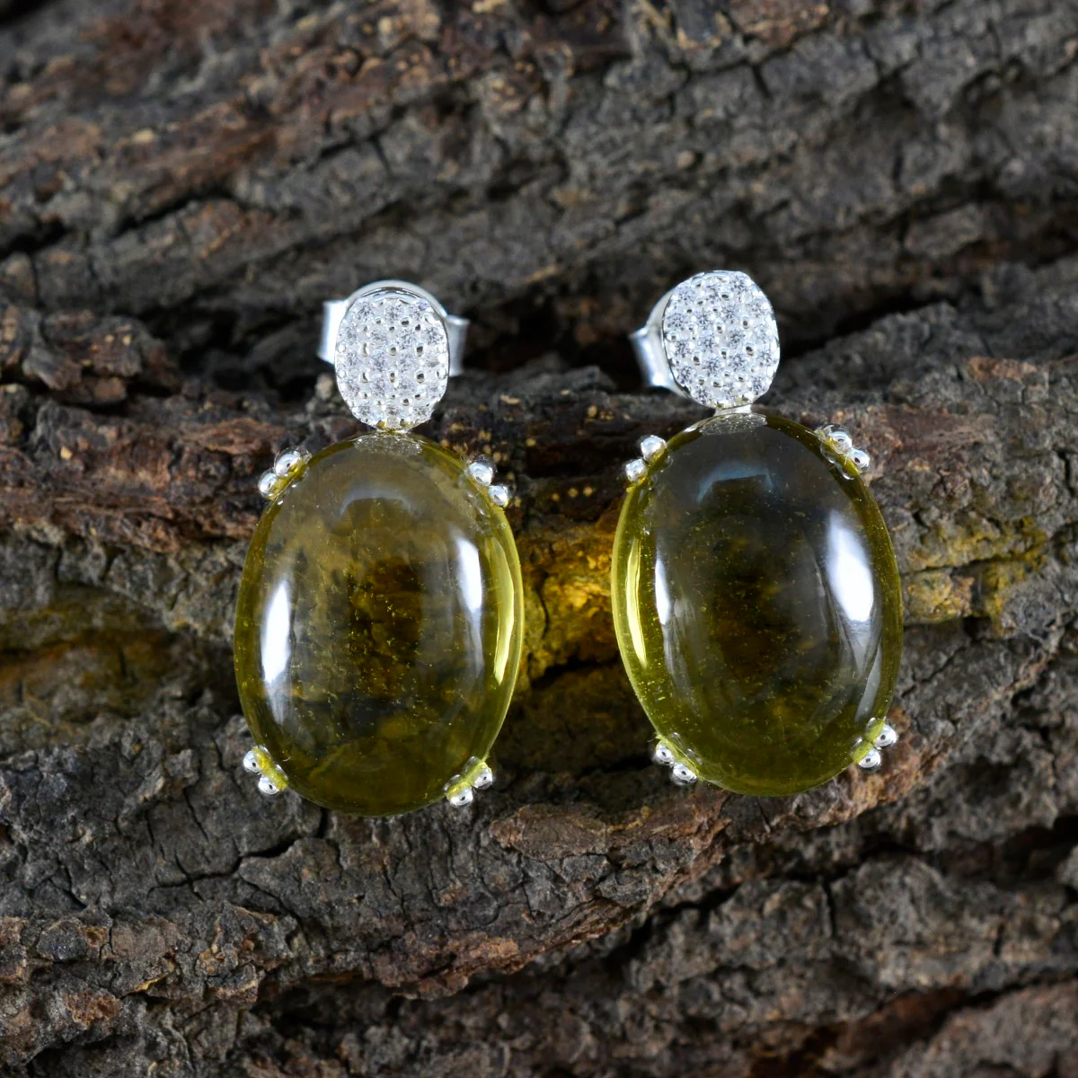 Citrine American Lourdes multiple Stud Yellow Silver Earring - Image 4