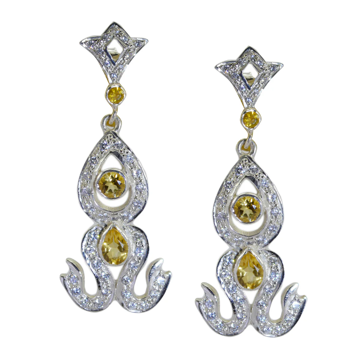 Citrine American María multiple Stud Yellow 925 Silver Earring - Image 2
