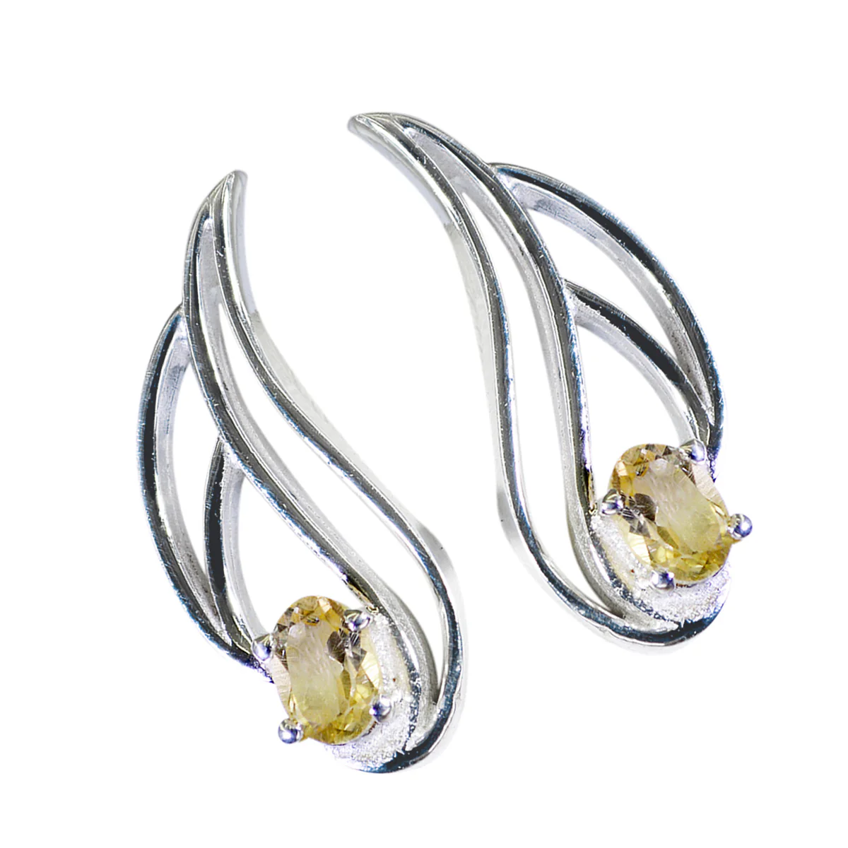 Citrine American Mila Solitaire Stud Yellow 92.5 Silver Earring - Image 2