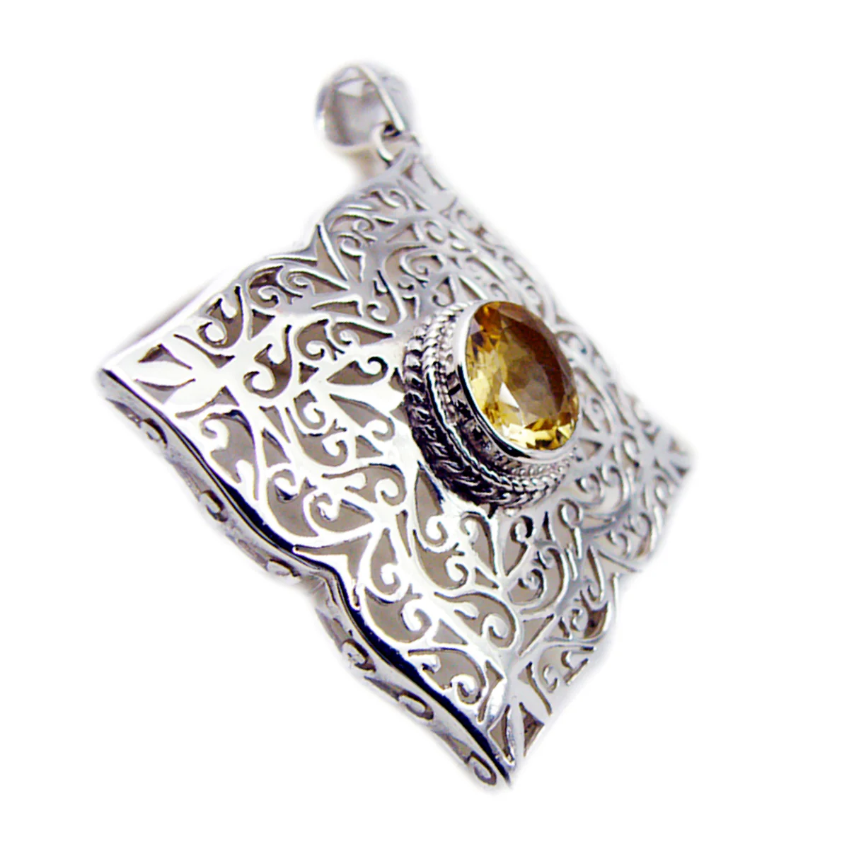 Citrine Chunky German 925 Silver Solitaire Agustina Art-Deco Yellow Pendant Jewelry - Image 2