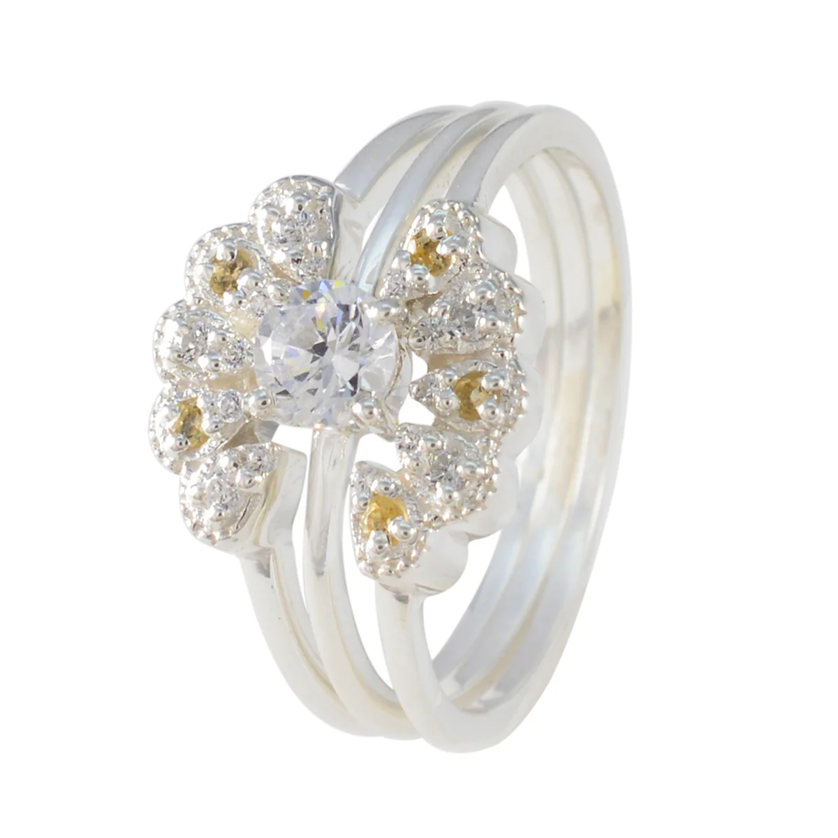 Citrine CZ Halo Moroccan Sterling Silver Yellow Gemstones Classic Luxurious Ring Jewelry - Image 2