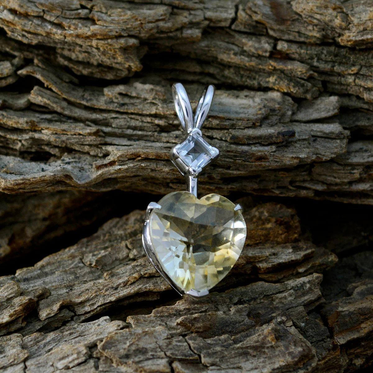 Citrine Delicate Turkish Silver Toi et Moi Yasmin valentine Yellow Pendant Jewelry - Image 2