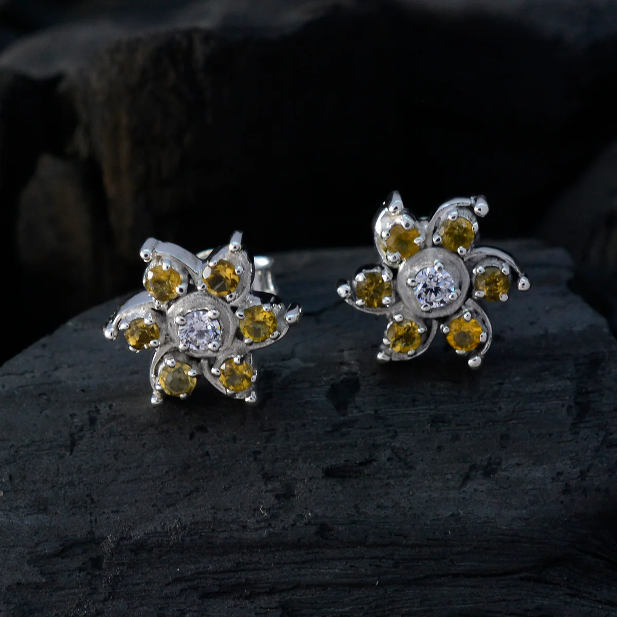 Citrine Egyptian Charlotte multiple Stud Yellow 925 Sterling Silver Earring - Image 4