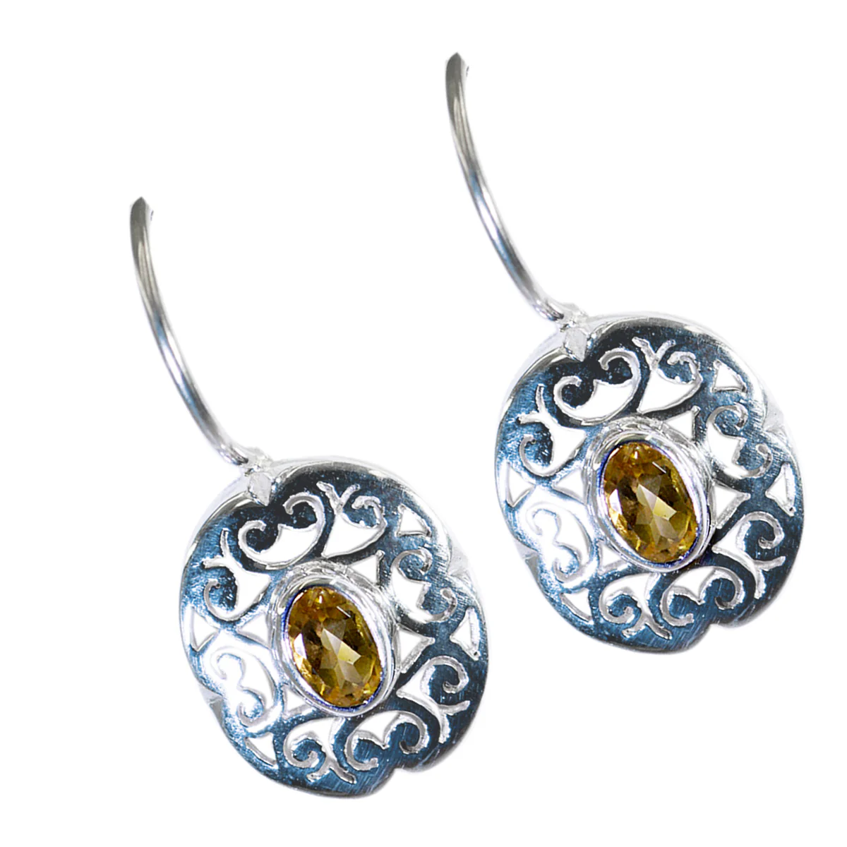 Citrine Egyptian Giulia Solitaire Dangle Yellow 925 Sterling Silver Earring - Image 2