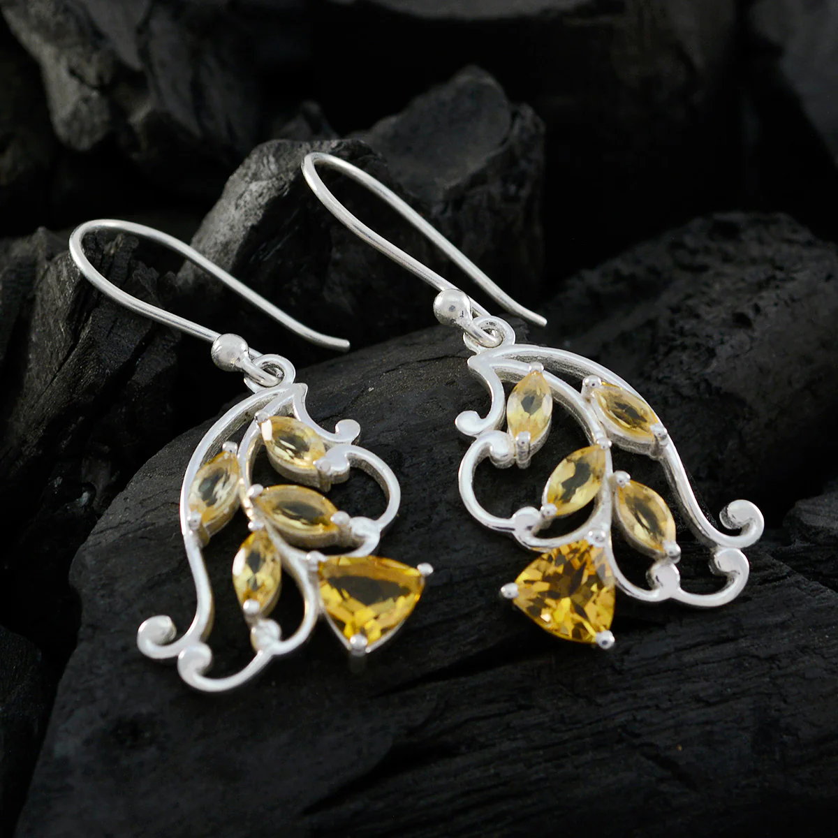 Citrine Egyptian Isabelle multiple Dangle Yellow 925 Silver Earring - Image 2