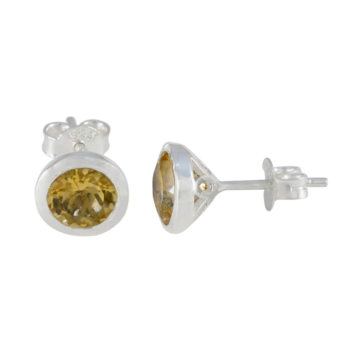 Citrine Egyptian Stella Solitaire Stud Yellow 925 Sterling Silver Earring - Image 2