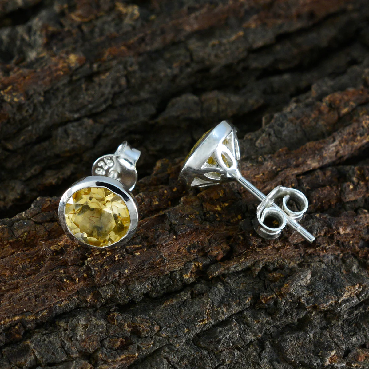 Citrine Egyptian Stella Solitaire Stud Yellow 925 Sterling Silver Earring - Image 3