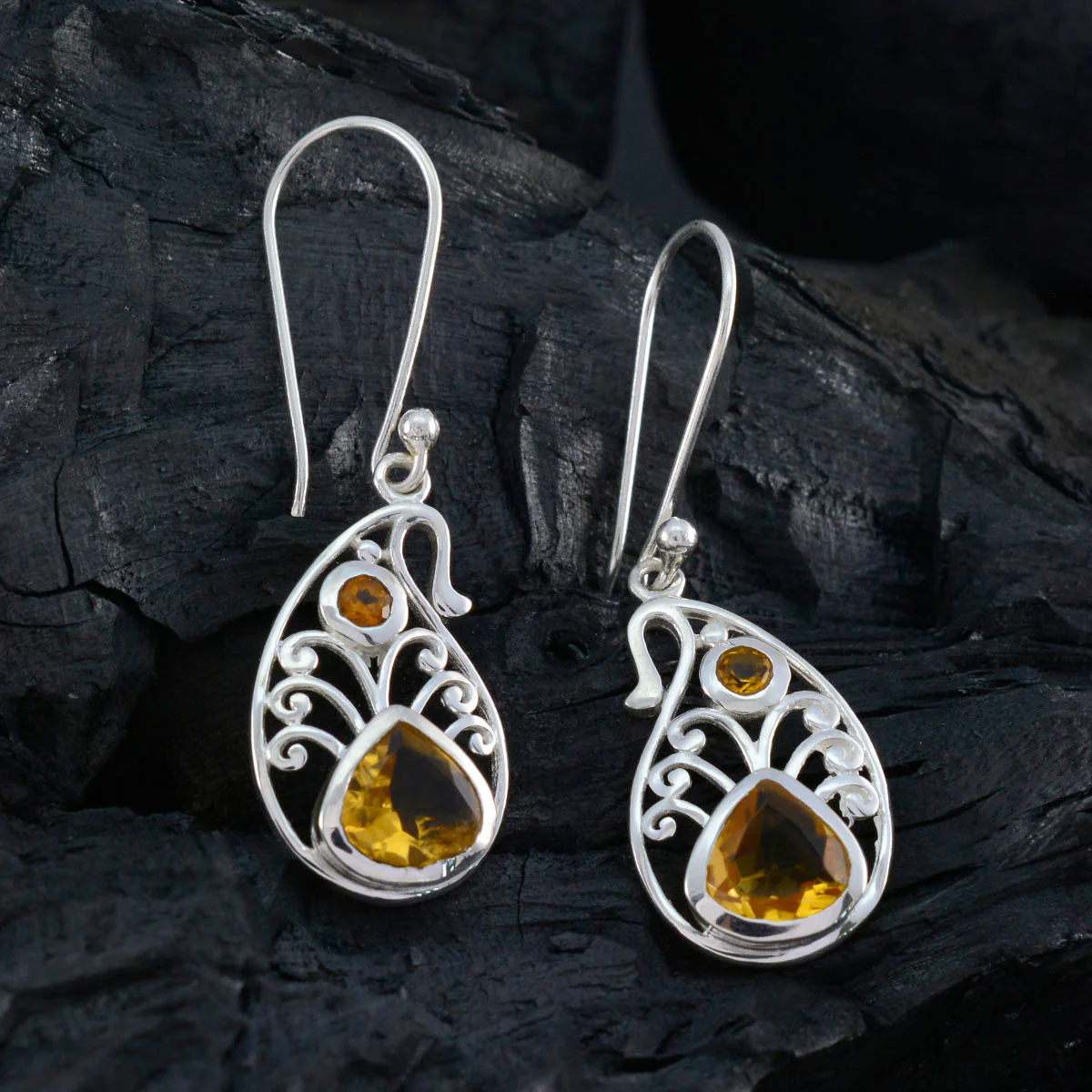 Citrine French Ha-eun Toi et Moi Dangle Yellow 925 Silver Earring - Image 2