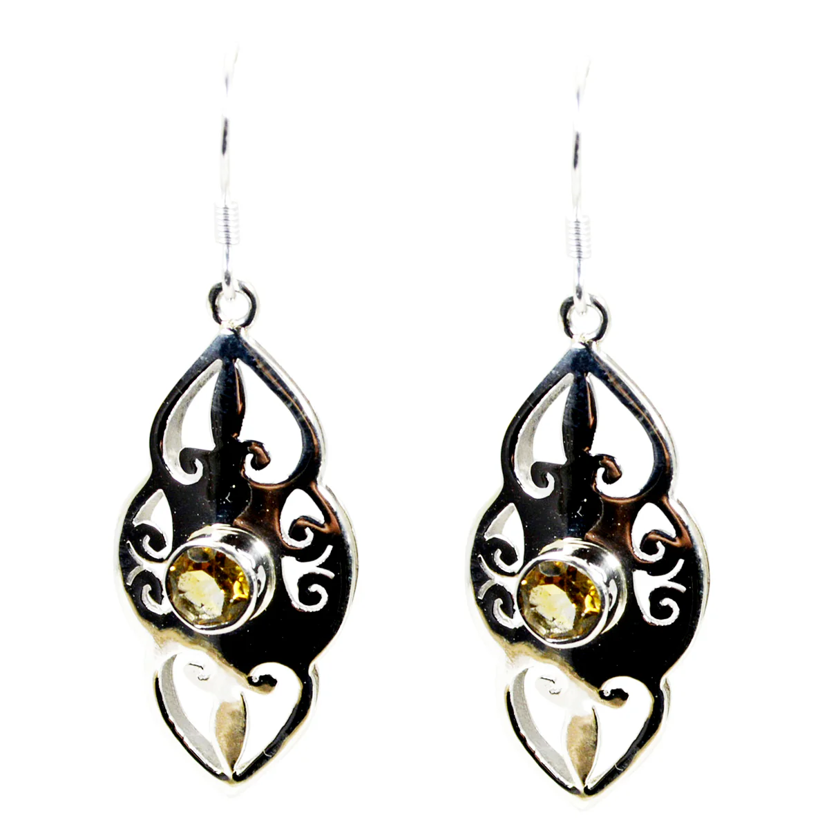 Citrine German Kennedy Solitaire Dangle Yellow Silver Earring - Image 2