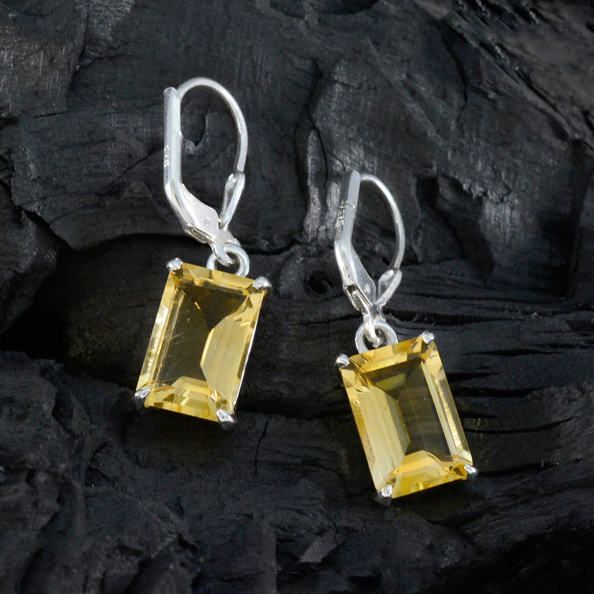 Citrine German Luna Solitaire Dangle Yellow 92.5 Silver Earring - Image 4