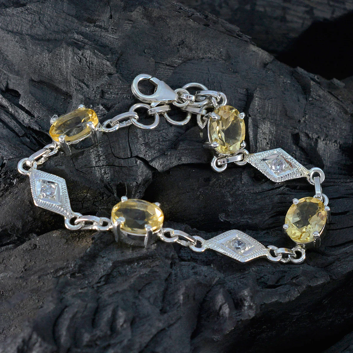 Citrine Halloween Featherlight Yellow Silver Links Bracelet - Image 4