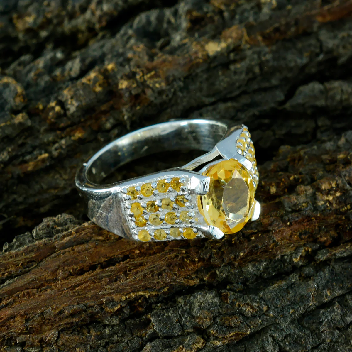 Citrine Halo African 925 Sterling Silver Yellow Gems Mid-weight Contemporary Ring Jewellery - Image 3