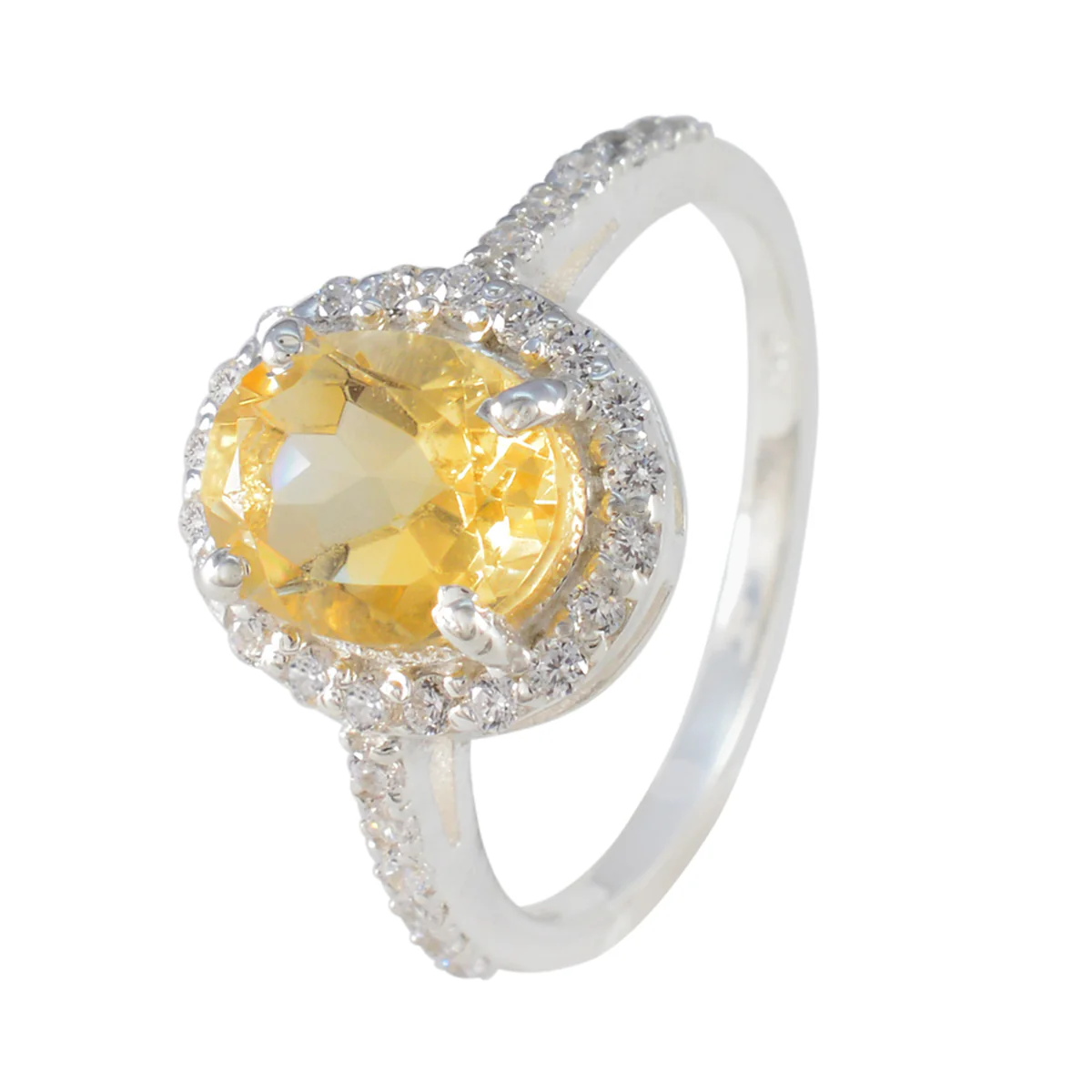 Citrine Halo Indian 925 Sterling Silver Yellow Gemstones Slim Glamorous Ring Jewellery - Image 2