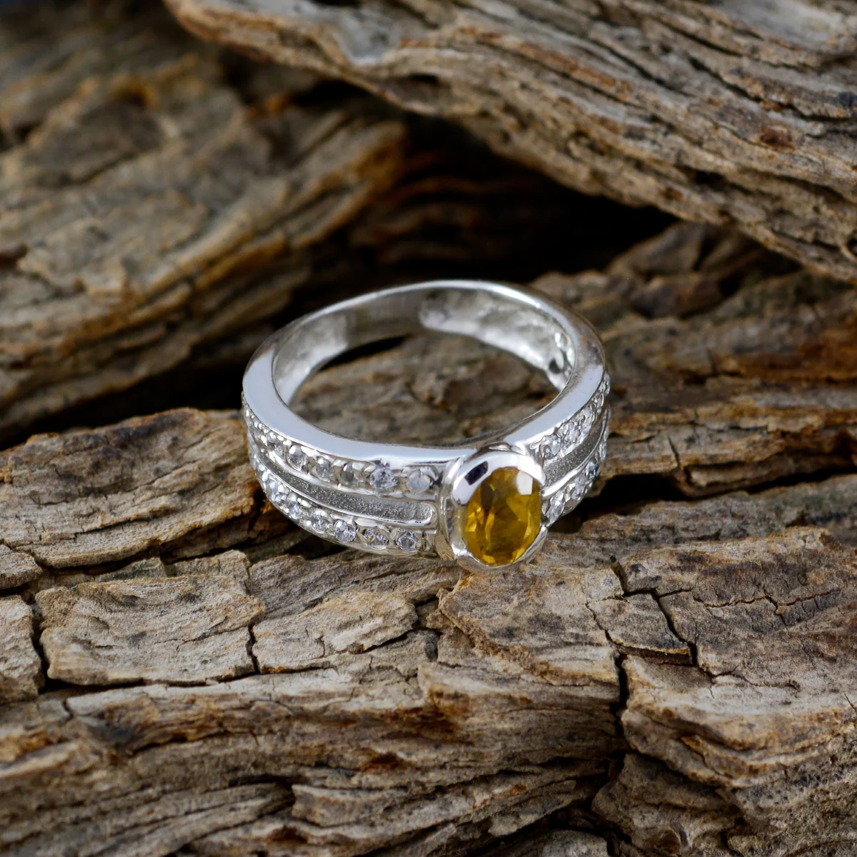 Citrine Halo Indian Sterling Silver Yellow Gemstones Featherlight Sophisticated Ring Jewelry - Image 3