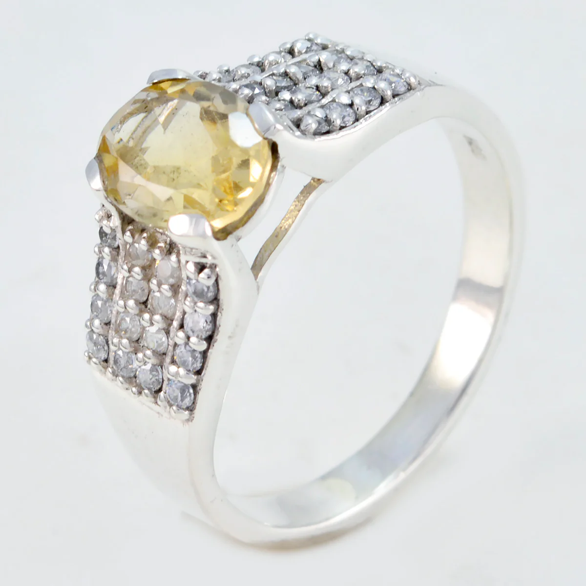 Citrine Halo Moroccan Silver Yellow Gems Classic Feminine Ring Jewellery - Image 2