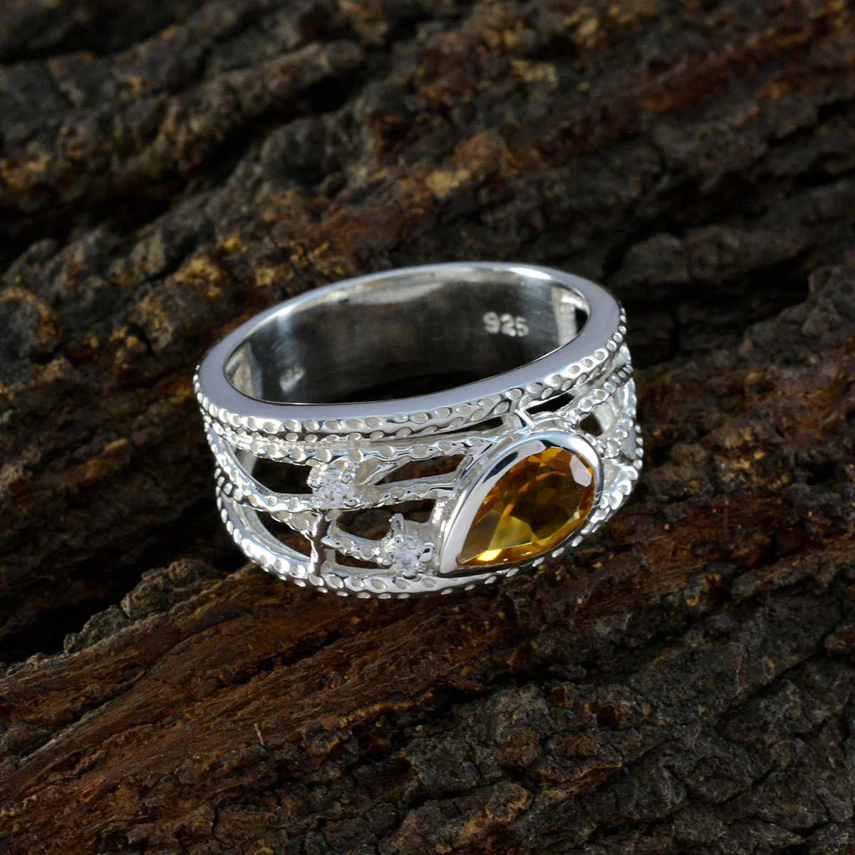 Citrine Halo Russian 925 Sterling Silver Yellow Gemstone Eye-catching Trendy Ring Jewellery - Image 3