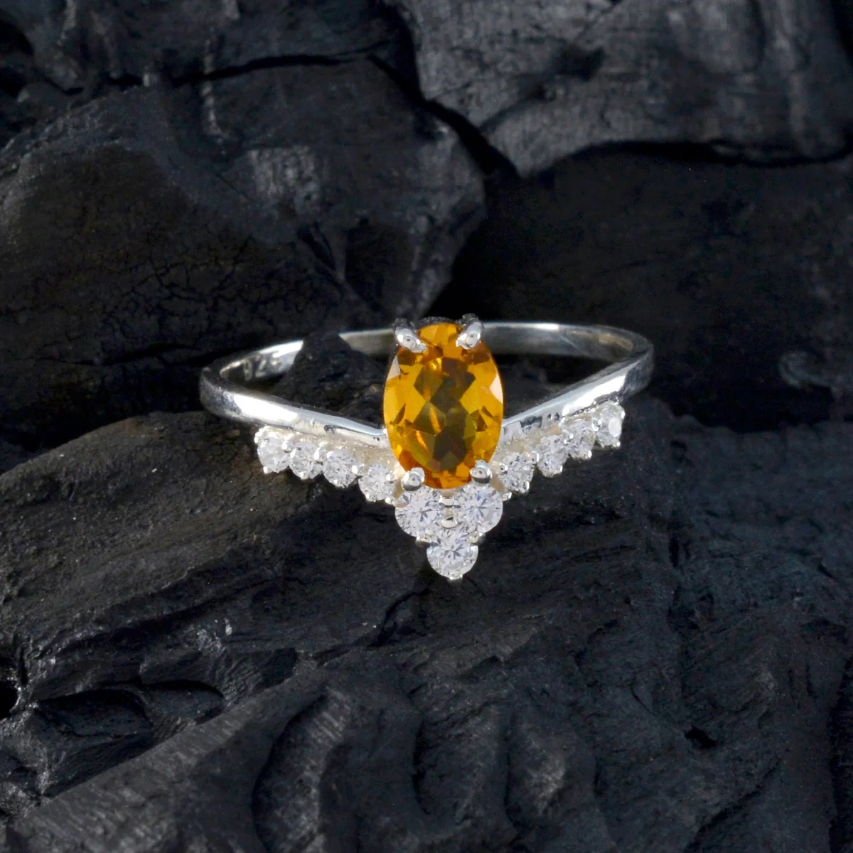Citrine Halo Turkish Sterling Silver Yellow Gemstones Delicate Luxurious Ring Jewellery - Image 4