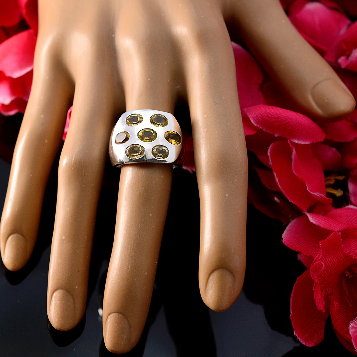 Citrine Hepta Indian 925 Sterling Silver Yellow Gemstone Essential Abstract Ring Jewellery - Image 5