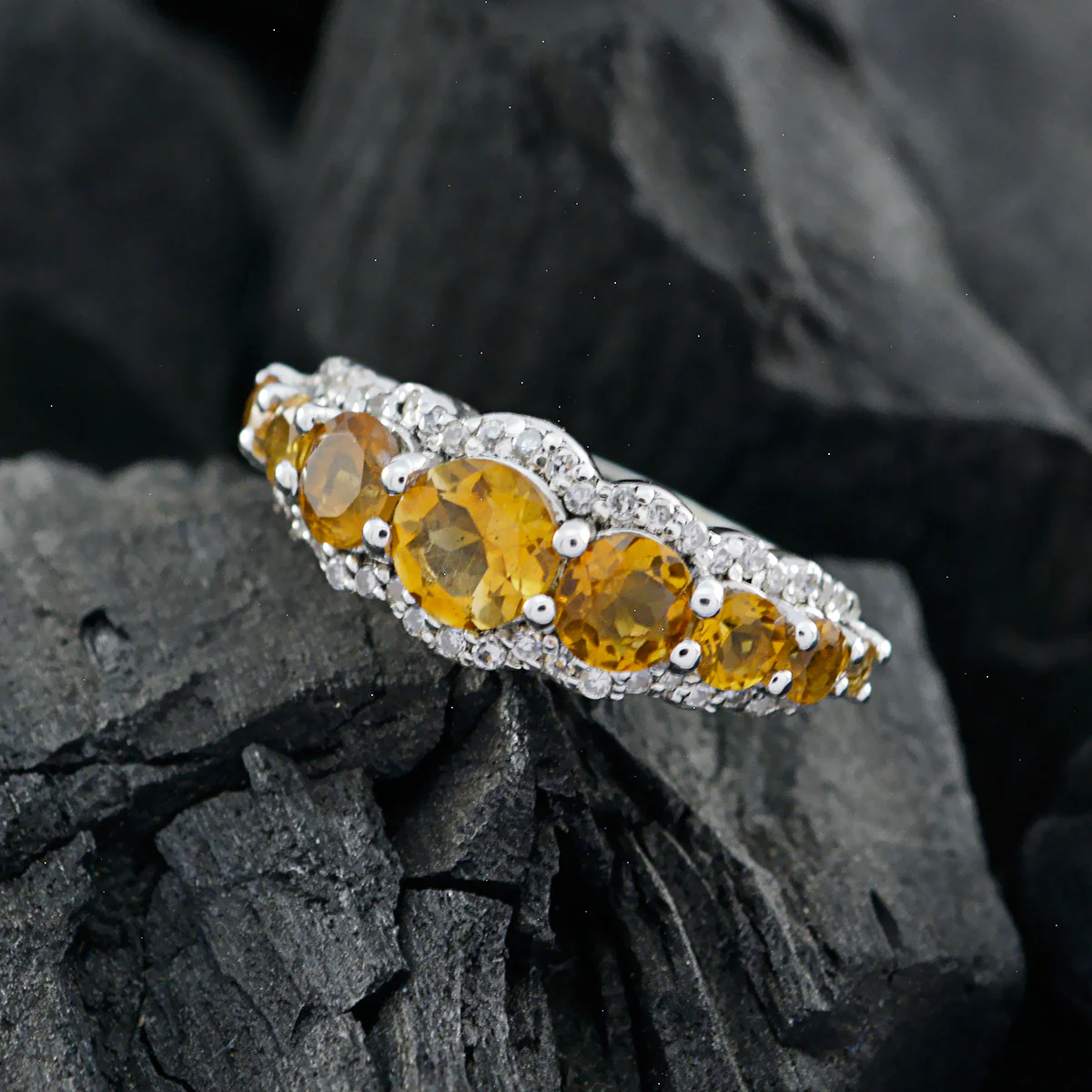 Citrine Hepta Turkish 925 Sterling Silver Yellow Gemstone Whisper-thin Fairytale Ring Jewellery - Image 4