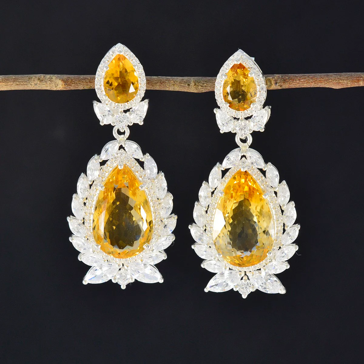Citrine Indian Araya multiple Stud Yellow Sterling Silver Earring - Image 4