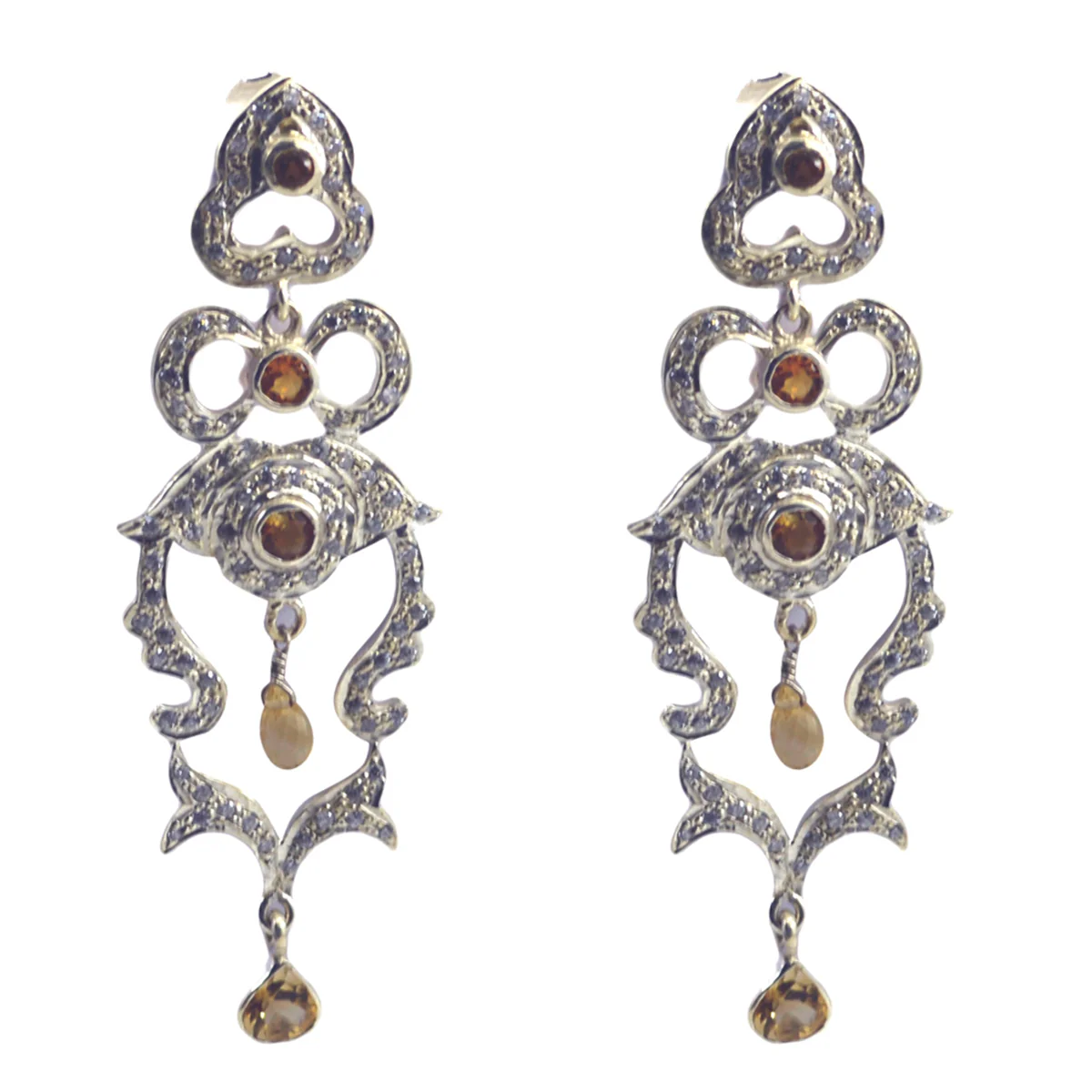Citrine Indian Natcha multiple Stud Yellow 92.5 Silver Earring - Image 2