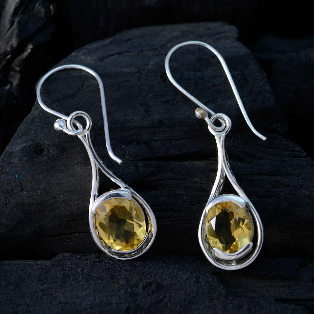 Citrine Italian Harper Solitaire Dangle Yellow Silver Earring - Image 2