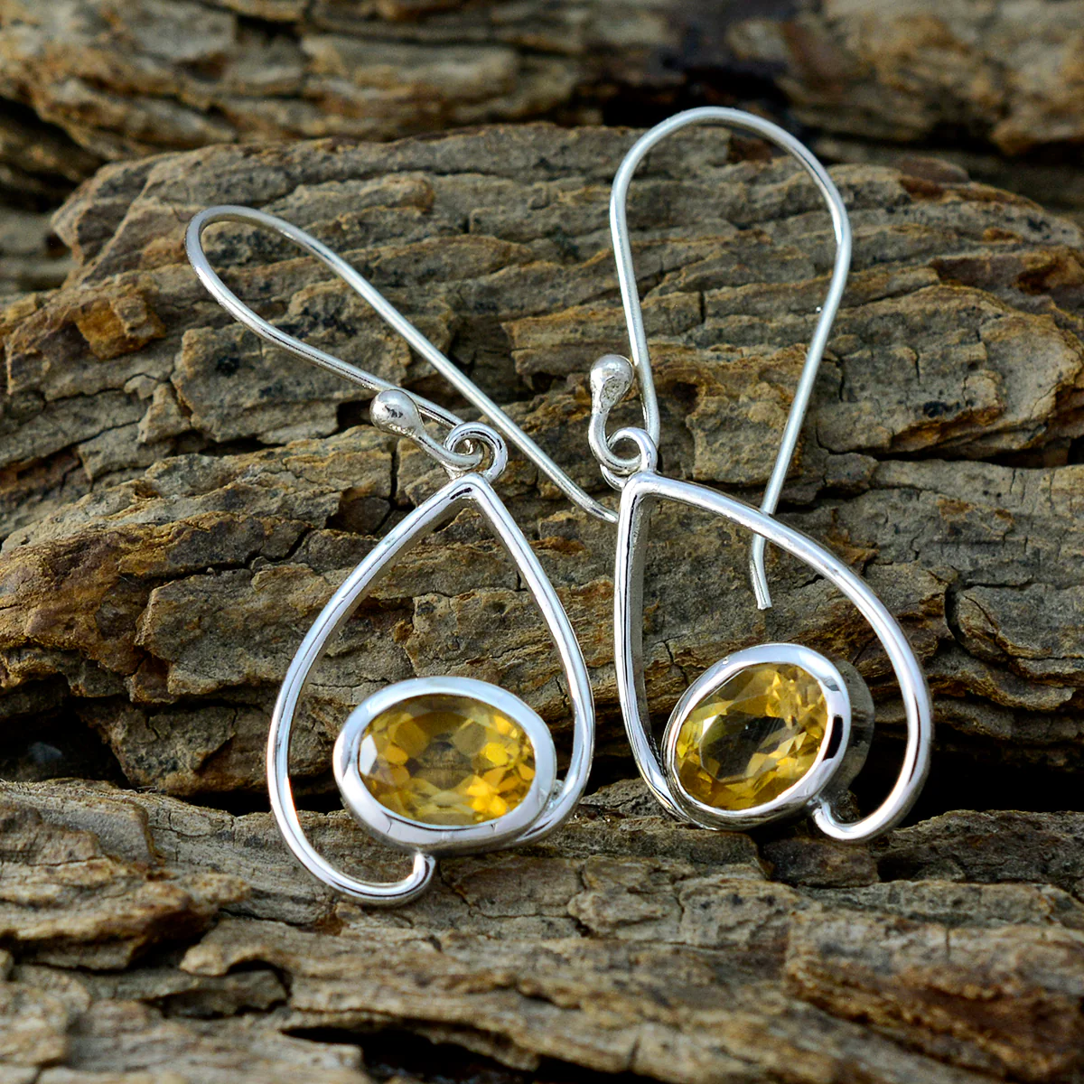 Citrine Italian Layla Solitaire Dangle Yellow 925 Silver Earring - Image 3