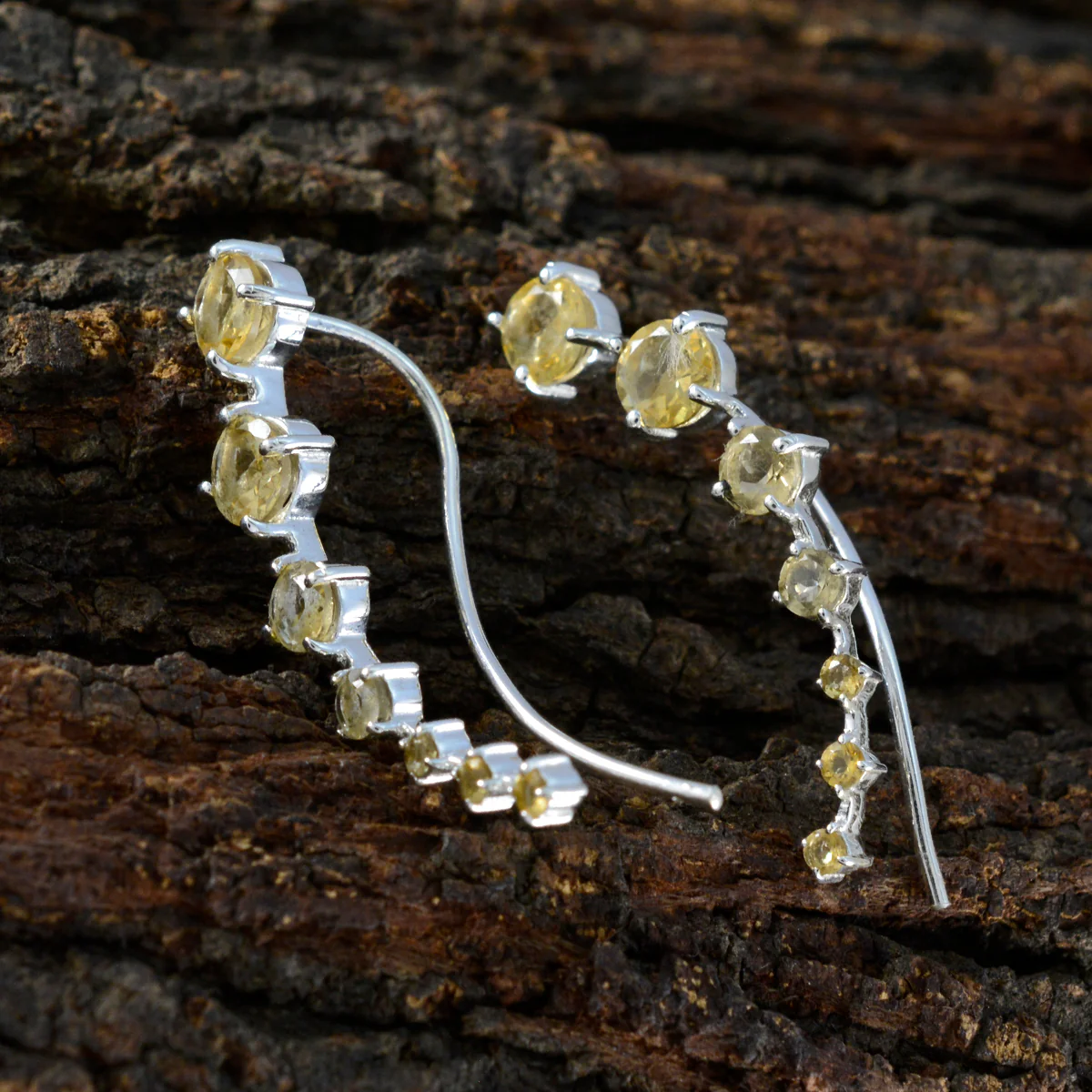 Citrine Italian Rina multiple EarCuff Yellow 92.5 Silver Earring - Image 4