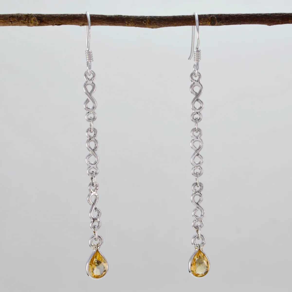 Citrine Japanese Paula multiple Dangle Yellow 925 Silver Earring - Image 2