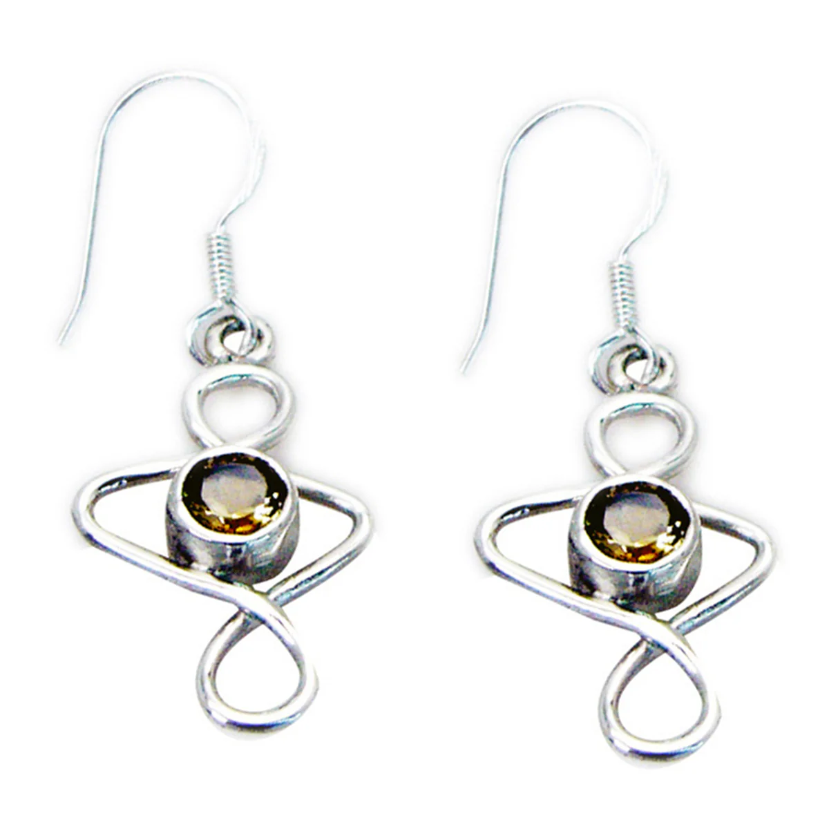 Citrine Korean Greta Solitaire Dangle Yellow Silver Earring - Image 3