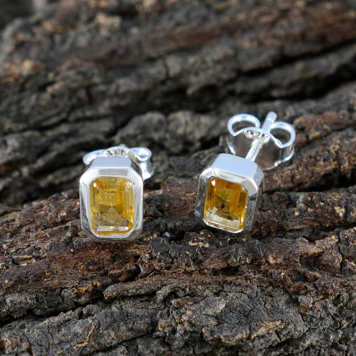 Citrine Korean Lucia Solitaire Stud Yellow 925 Sterling Silver Earring - Image 4