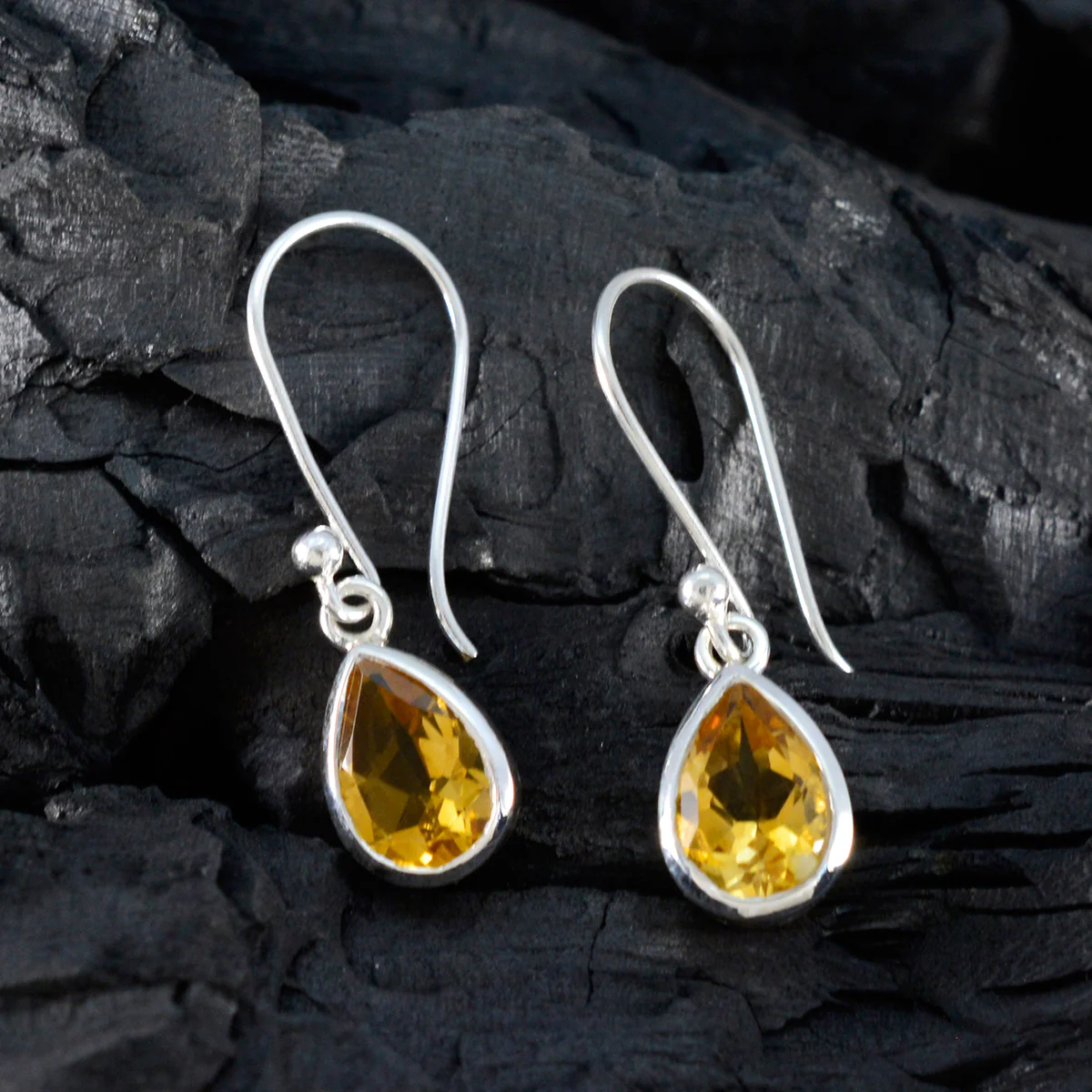 Citrine Middle Eastern Aiko Solitaire Dangle Yellow 92.5 Silver Earring - Image 4