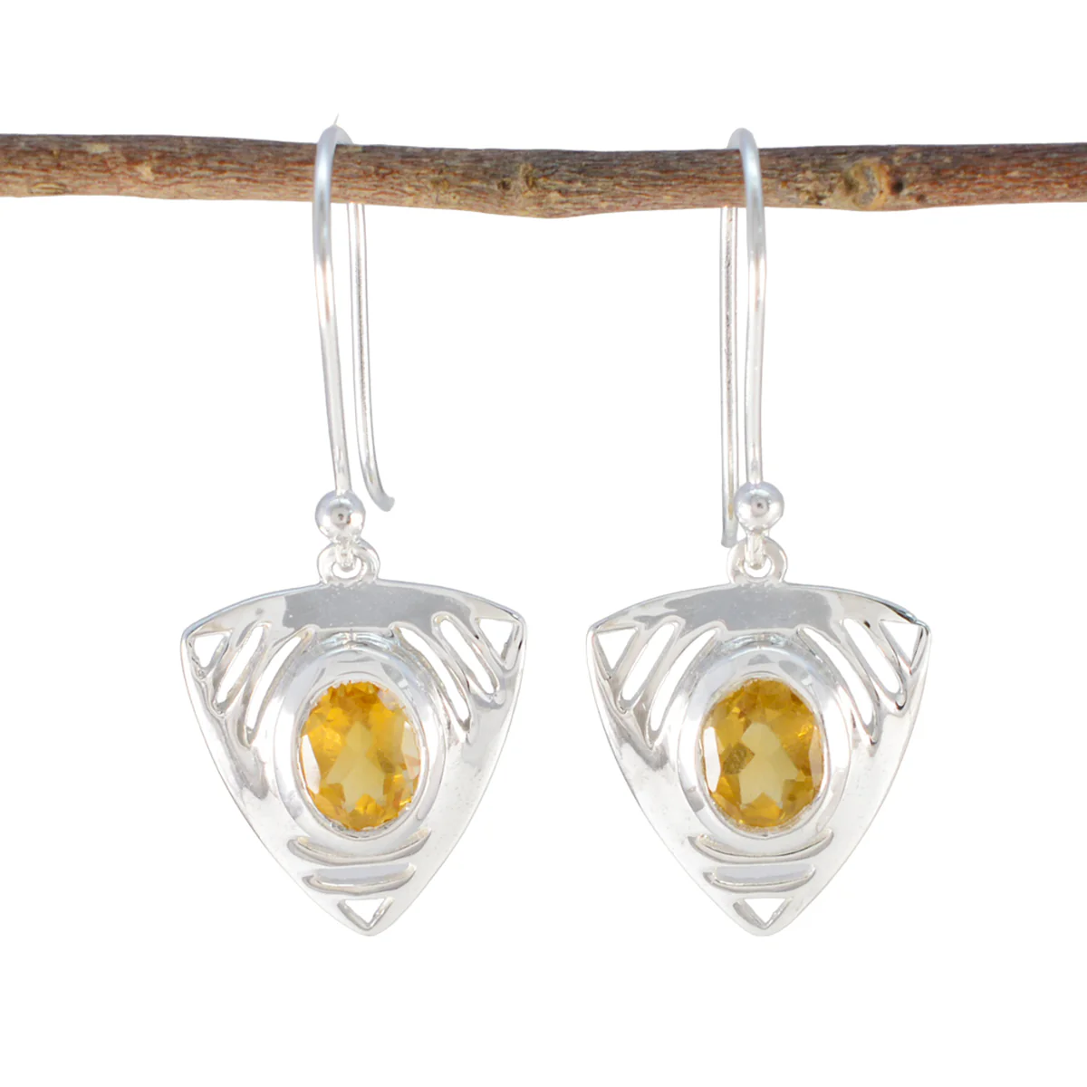 Citrine Middle Eastern Hazel Solitaire Dangle Yellow Sterling Silver Earring