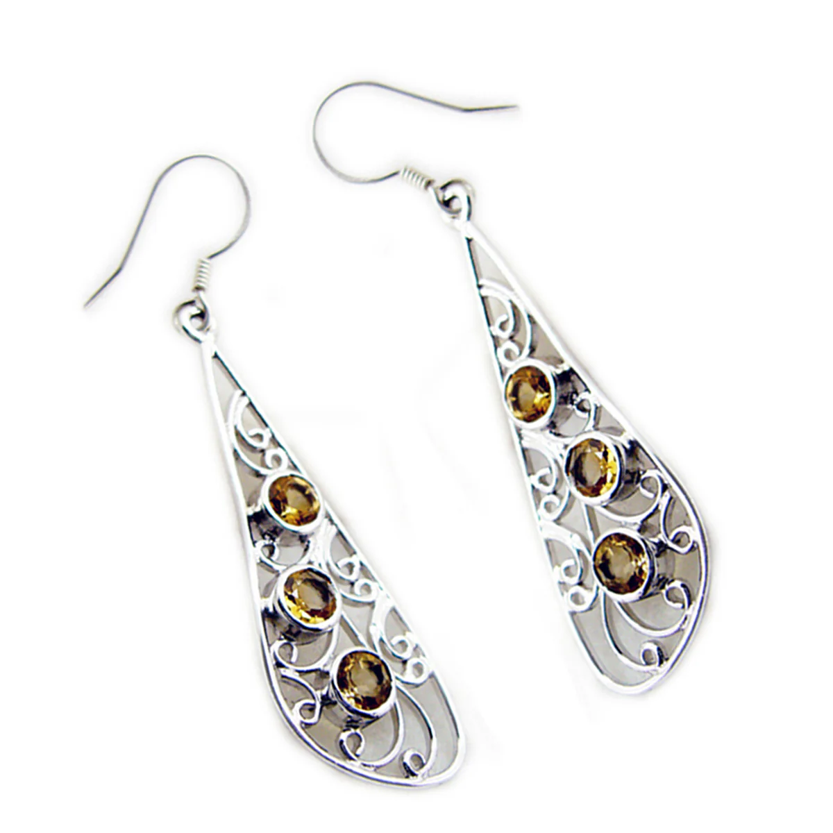 Citrine Middle Eastern Yasmine multiple Dangle Yellow 92.5 Silver Earring - Image 3