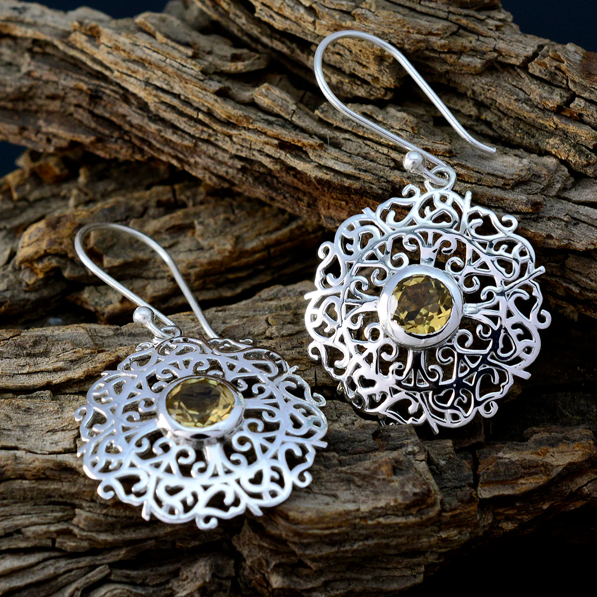 Citrine Moroccan Josephine Solitaire Dangle Yellow Sterling Silver Earring - Image 3