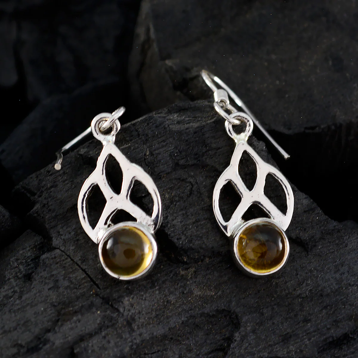 Citrine Moroccan Lea Solitaire Dangle Yellow Sterling Silver Earring - Image 2