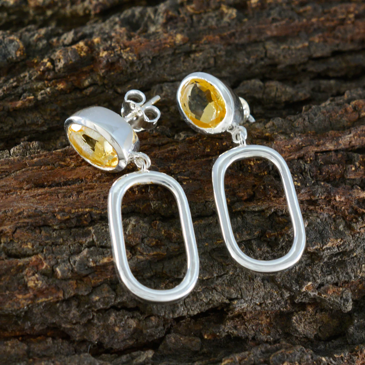 Citrine Moroccan Maya Solitaire Stud Yellow 92.5 Silver Earring - Image 3