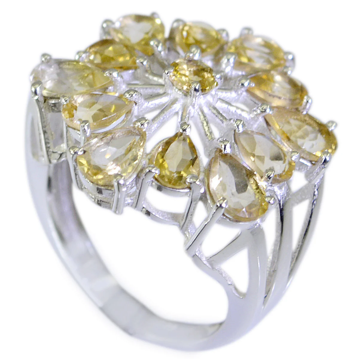 Citrine multiple African 925 Silver Yellow Gemstones Classic Floral Ring Jewelry - Image 2