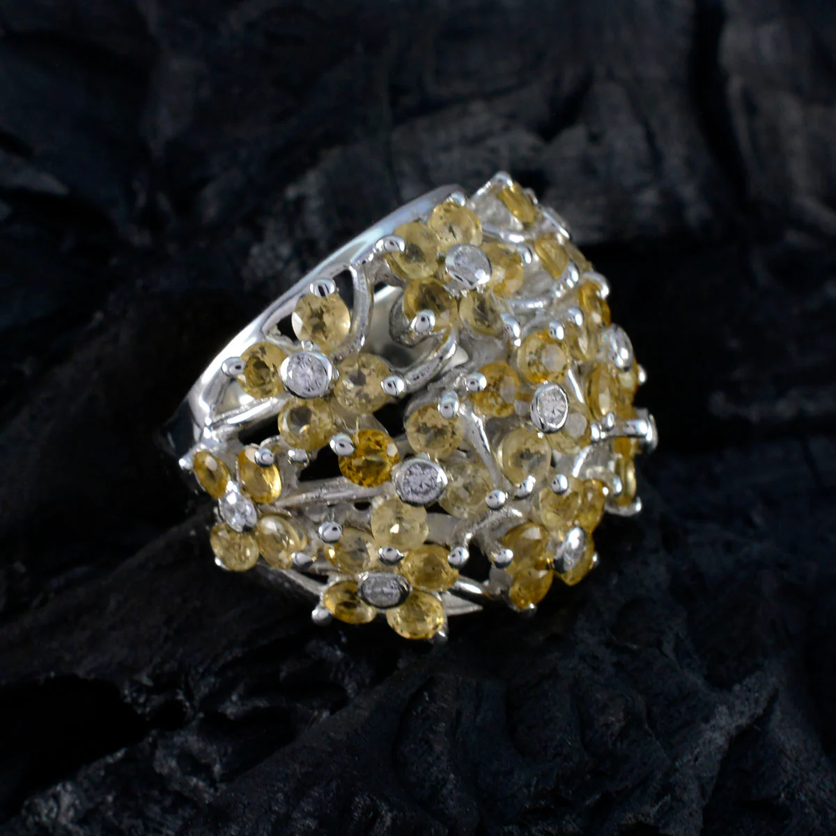 Citrine multiple African 925 Sterling Silver Yellow Gemstone Statement Floral Ring Jewelry - Image 4