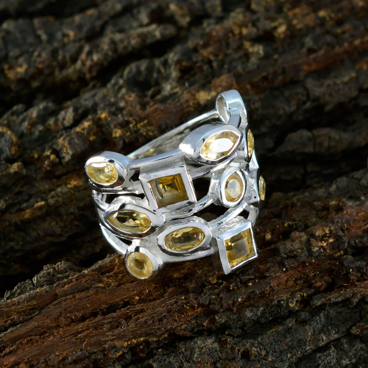 Citrine multiple French 925 Silver Yellow Gemstone Eye-catching Abstract Ring Jewelry - Image 3