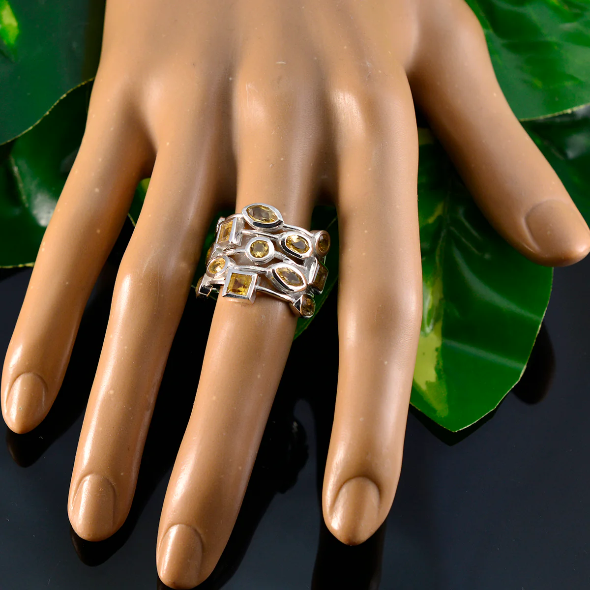 Citrine multiple French 925 Silver Yellow Gemstone Eye-catching Abstract Ring Jewelry - Image 5
