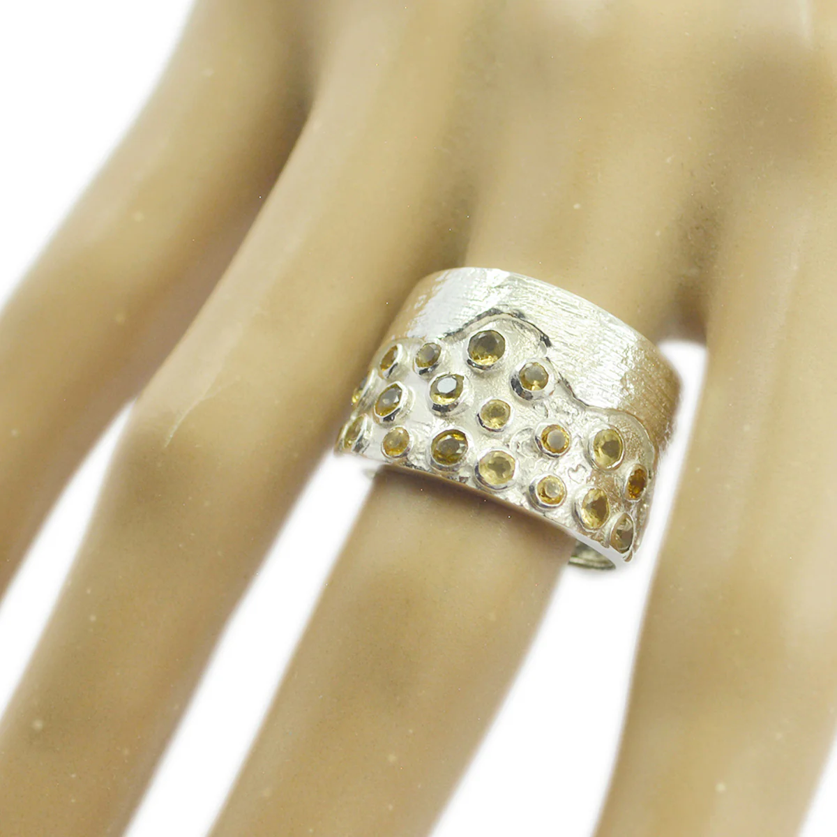 Citrine multiple German Silver Yellow Gems Essential Signet Ring Jewelry - Image 2