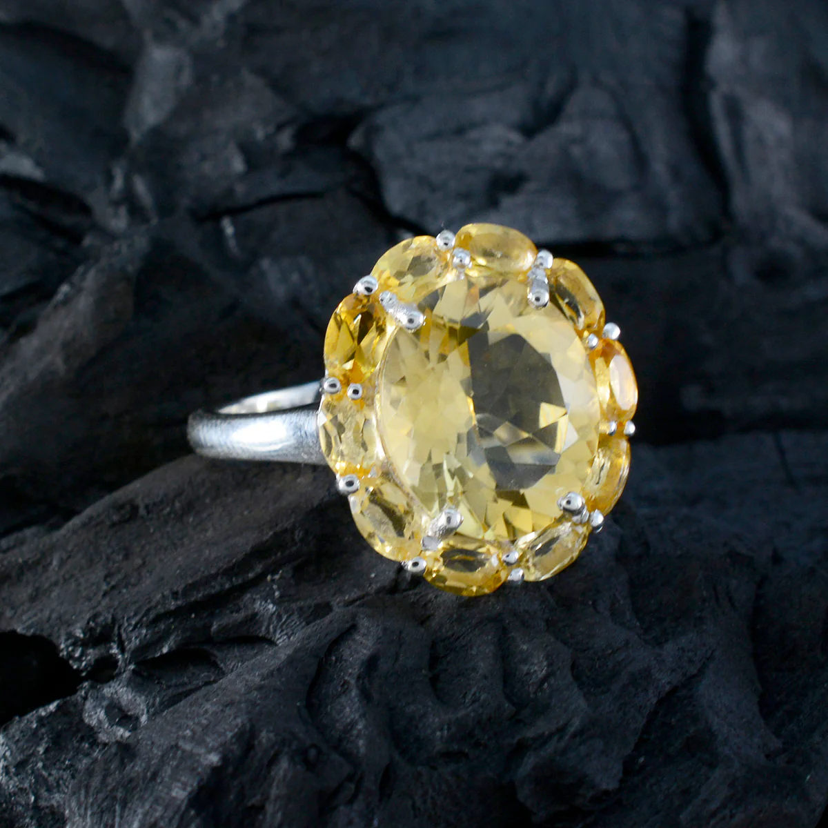 Citrine multiple German Silver Yellow Gemstone Eye-catching Modern Ring Jewelry - Image 4