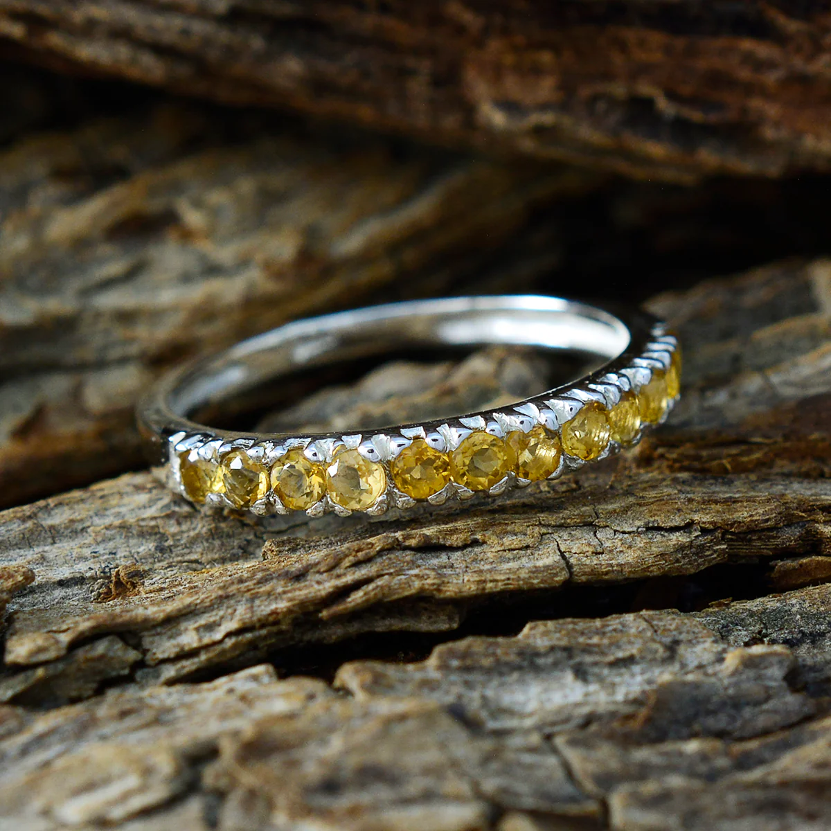 Citrine multiple Korean 925 Silver Yellow Gems Elegant Feminine Band Jewelry - Image 3