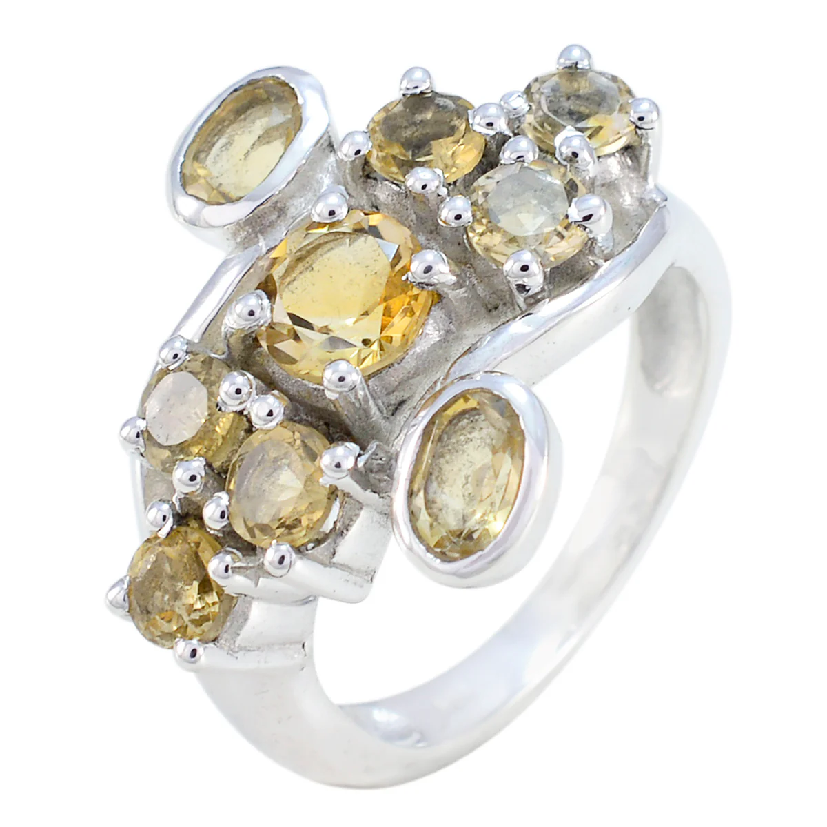 Citrine Navratna Indian 925 Sterling Silver Yellow Gemstone Essential Modern Ring Jewelry