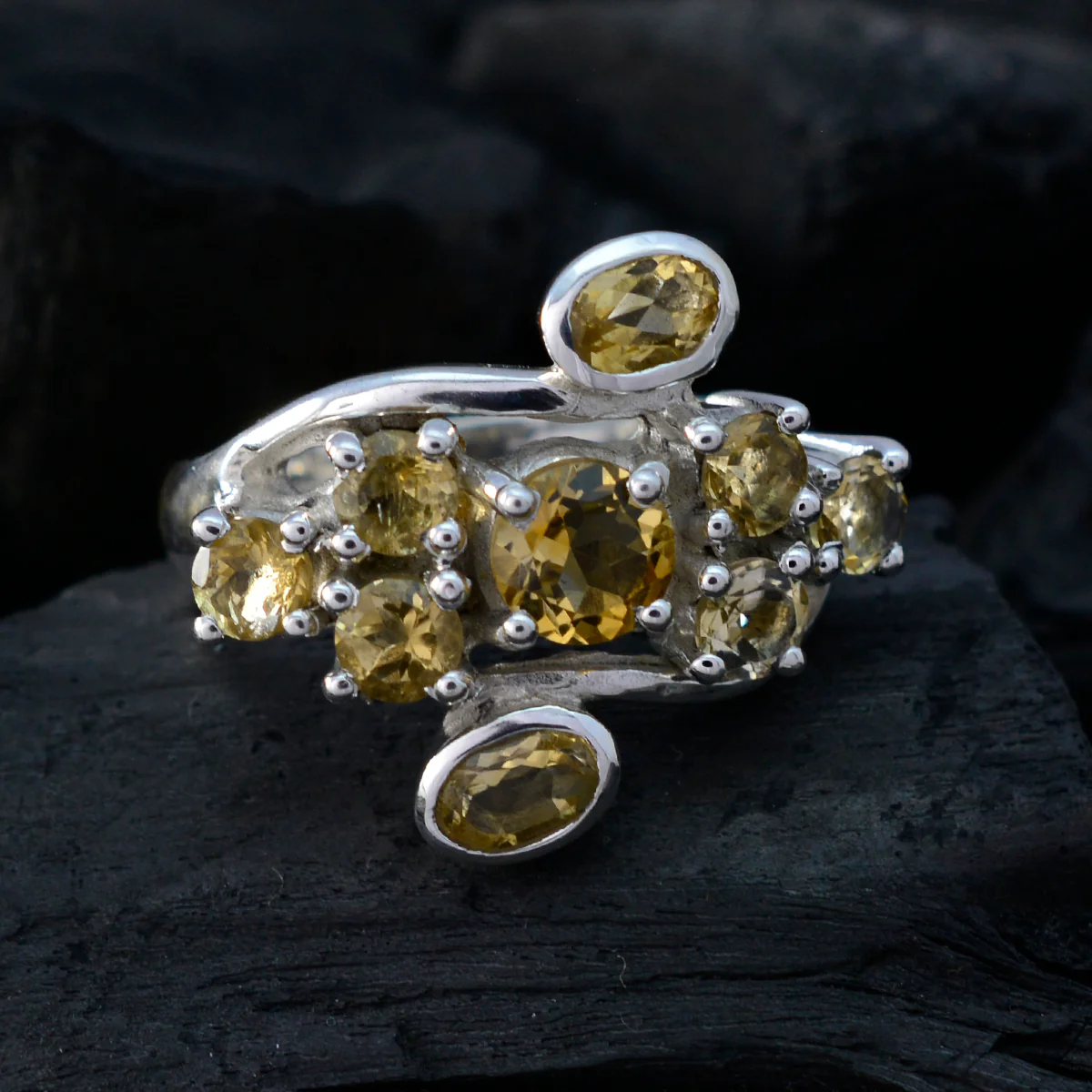 Citrine Navratna Indian 925 Sterling Silver Yellow Gemstone Essential Modern Ring Jewelry - Image 4